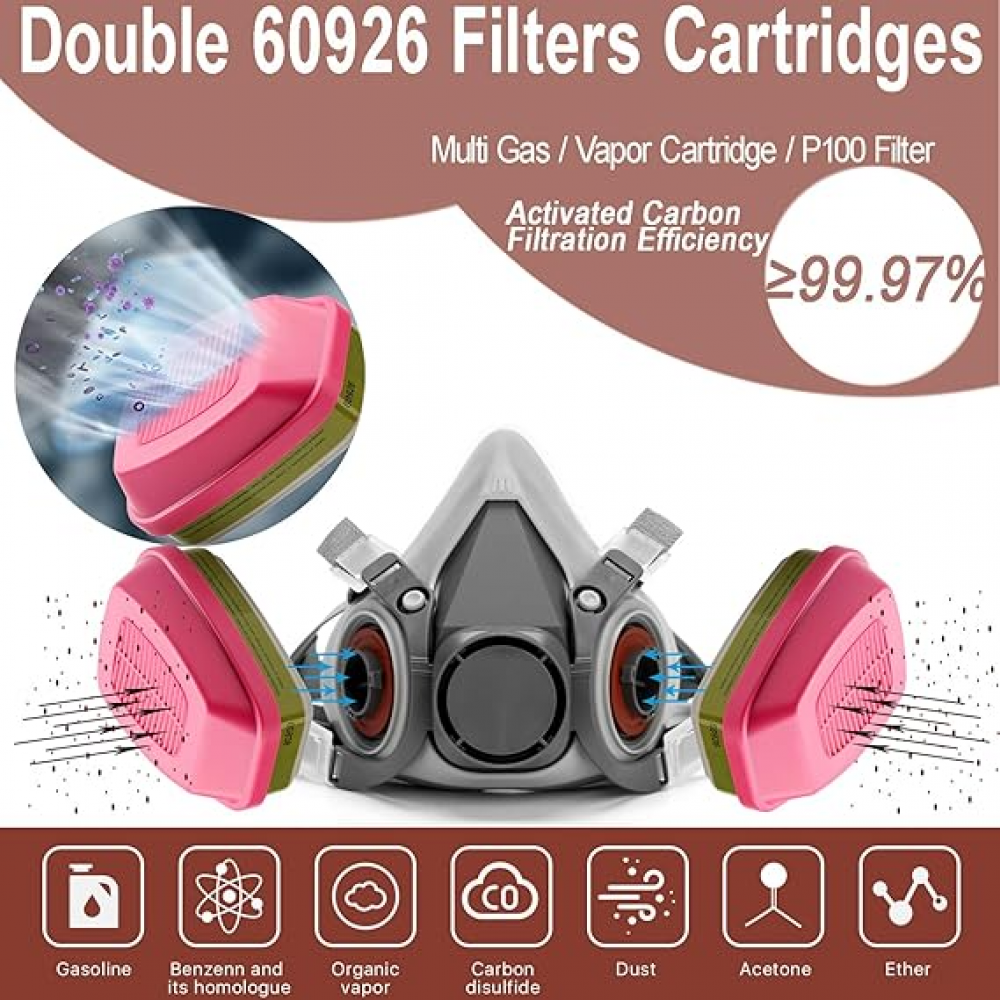 Maschera Antigas Con Filtri - Protezione Completa Per Vapori, Polvere E Vernici, Per Lavori Di Fai Da Te E Professionali - Foto 10