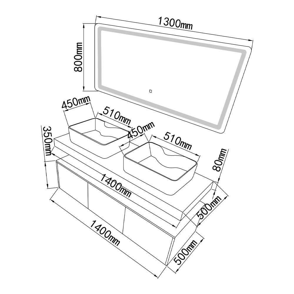 LuxuryBain - Meuble de salle de bain double vasque 140cm bois et effet marbre avec miroir led - 7