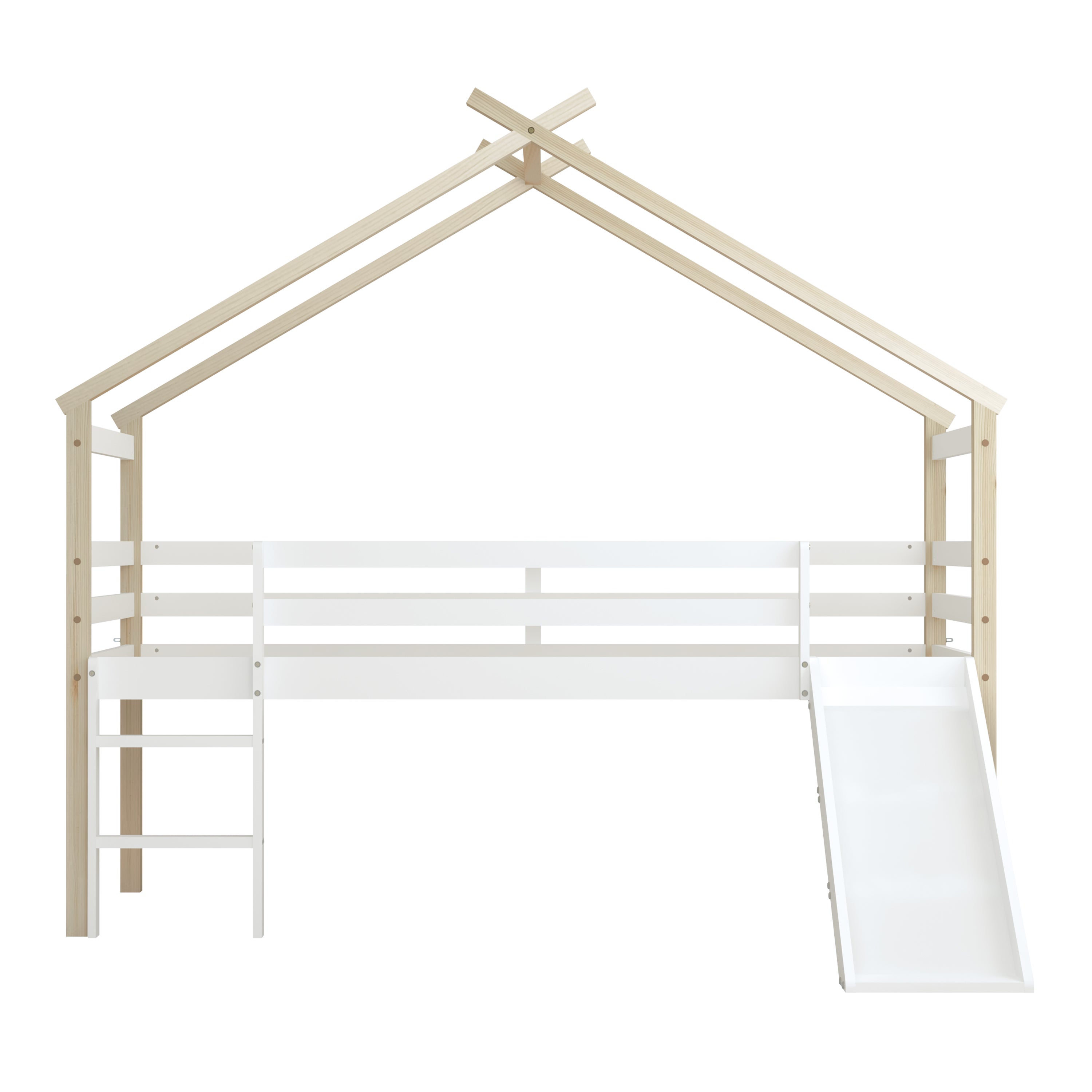 Sunny River Lit Cabane Avec Toboggan en Bois, Beige/Blanc | Lit Enfant Mi-haut , Lit Montessori - Sans Matelas - 213 X 186 X 183 Cm | - 6