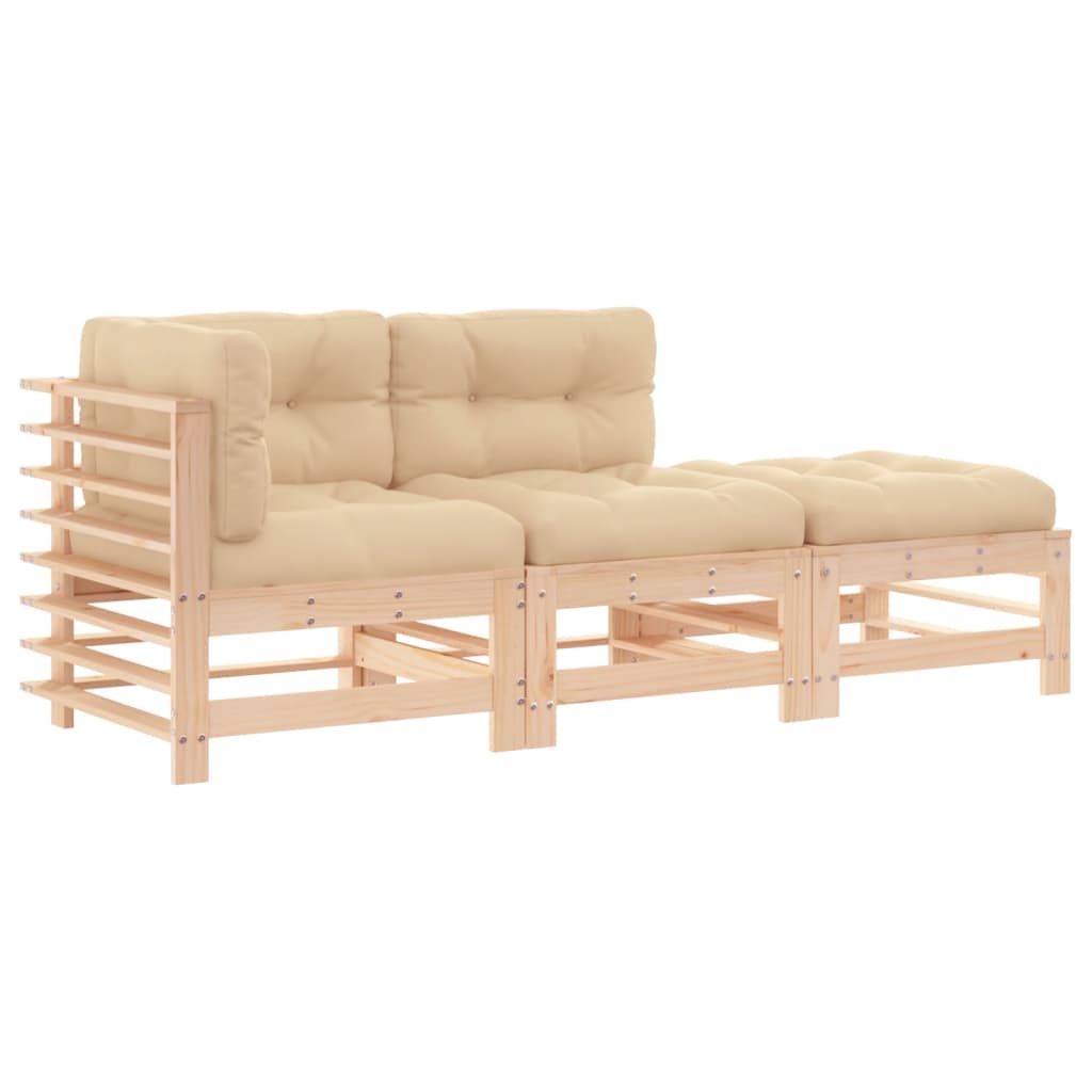 Maison Exclusive - Salon de jardin 3 pcs avec coussins bois massif - 2