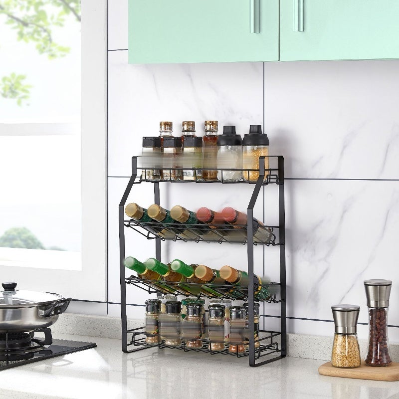 Stojak na przyprawy, stojak na przyprawy, stojak kuchenny, 4 półki, łatwy w montażu, mobilny, 37,3x18,7x49,5 cm - Czarny