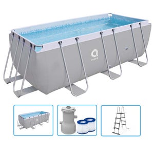 Piscine Hors-sol Rectangulaire COSTWAY 300x207x66 Cm - Capacité 3701 L - Pompe Filtration Incluse - Montage Facile Sans Outils