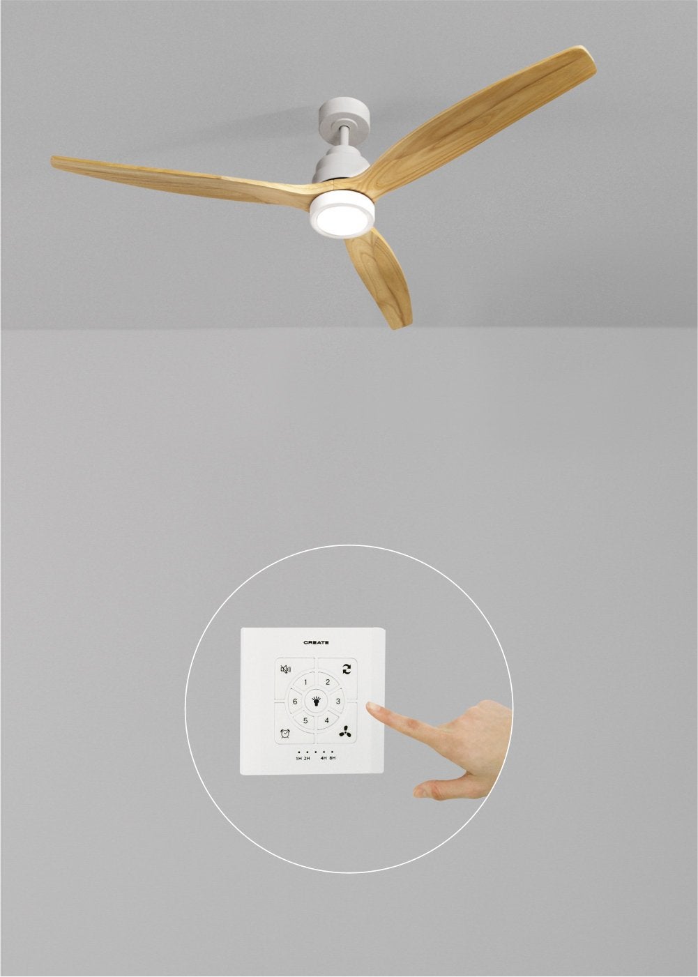 CREATE - WIND STYLANCE L - Ventilateur de plafond 40W silencieux 100% bois Ø 152 cm avec eclaraige avec contrôleur mural - 3