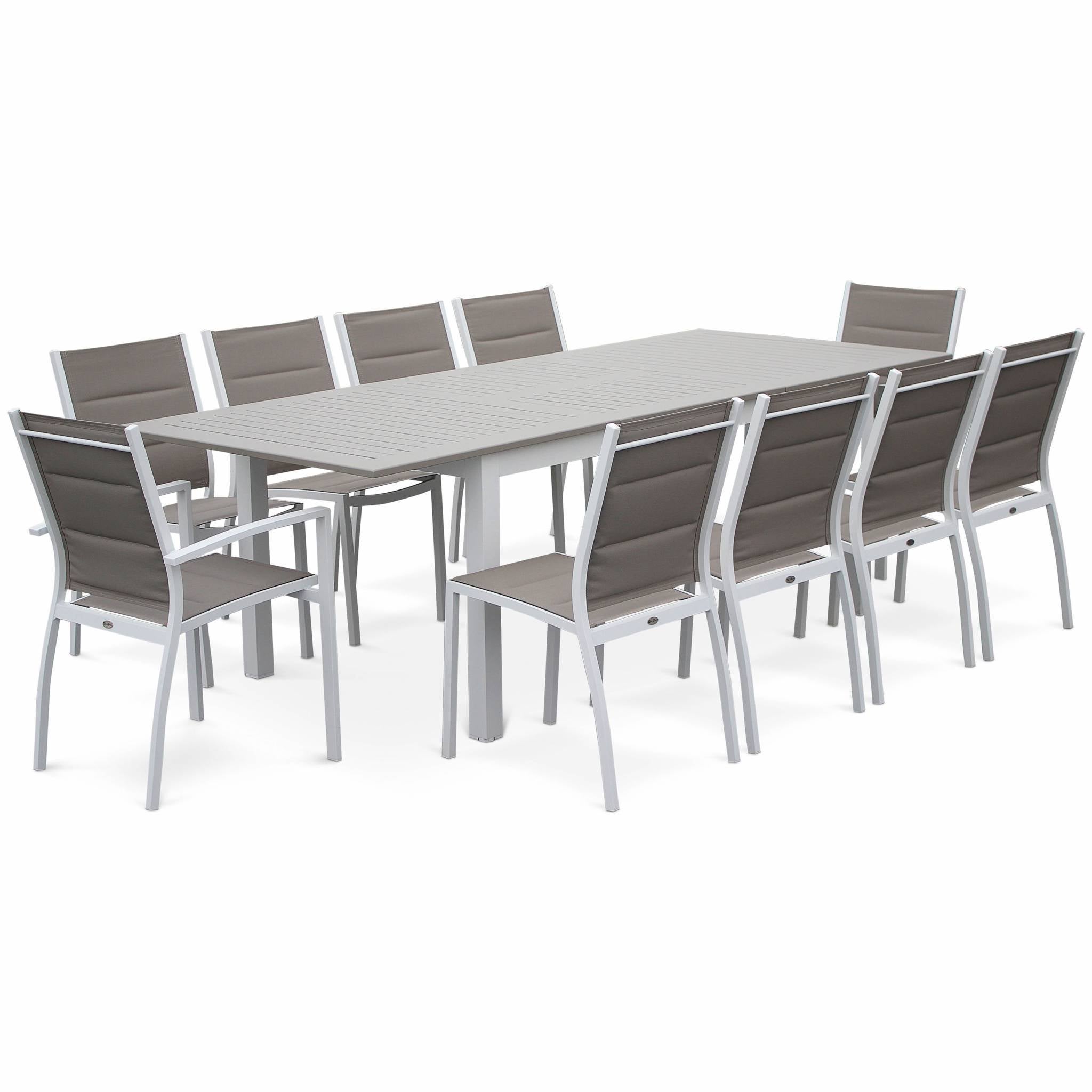 Table de jardin extensible aluminium + 8 assises - Chicago Blanc / Taupe - Table extensible 175/245cm avec rallonge et 8 assises en textilène - 3