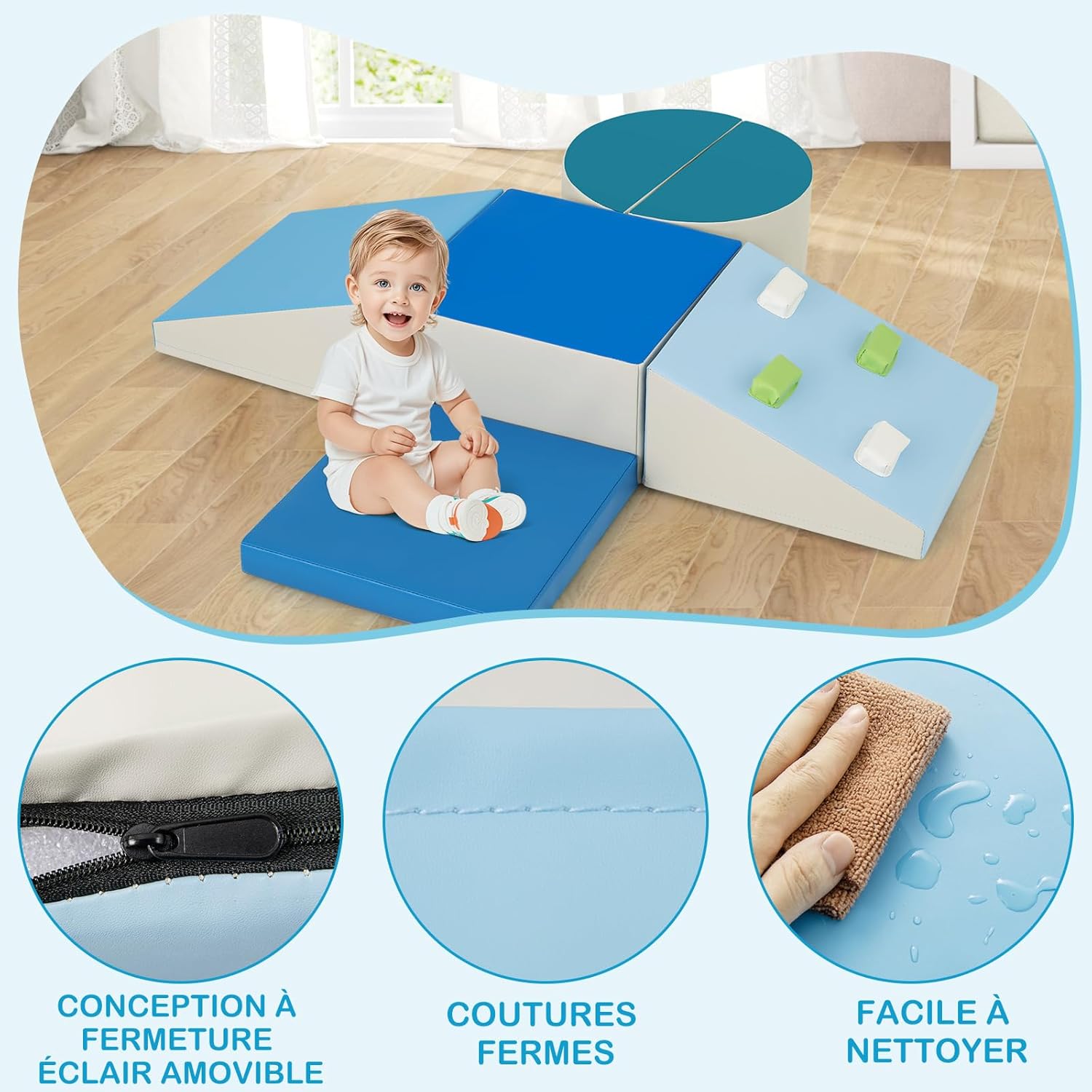 6 PCS Parcours Motricité Bébé en Mousse EPE, Module Motricité Bébé Différentes Formes & Couleurs, Jouet Montessorri d'apprentissage pour 1 Ans+, Bleu - 7