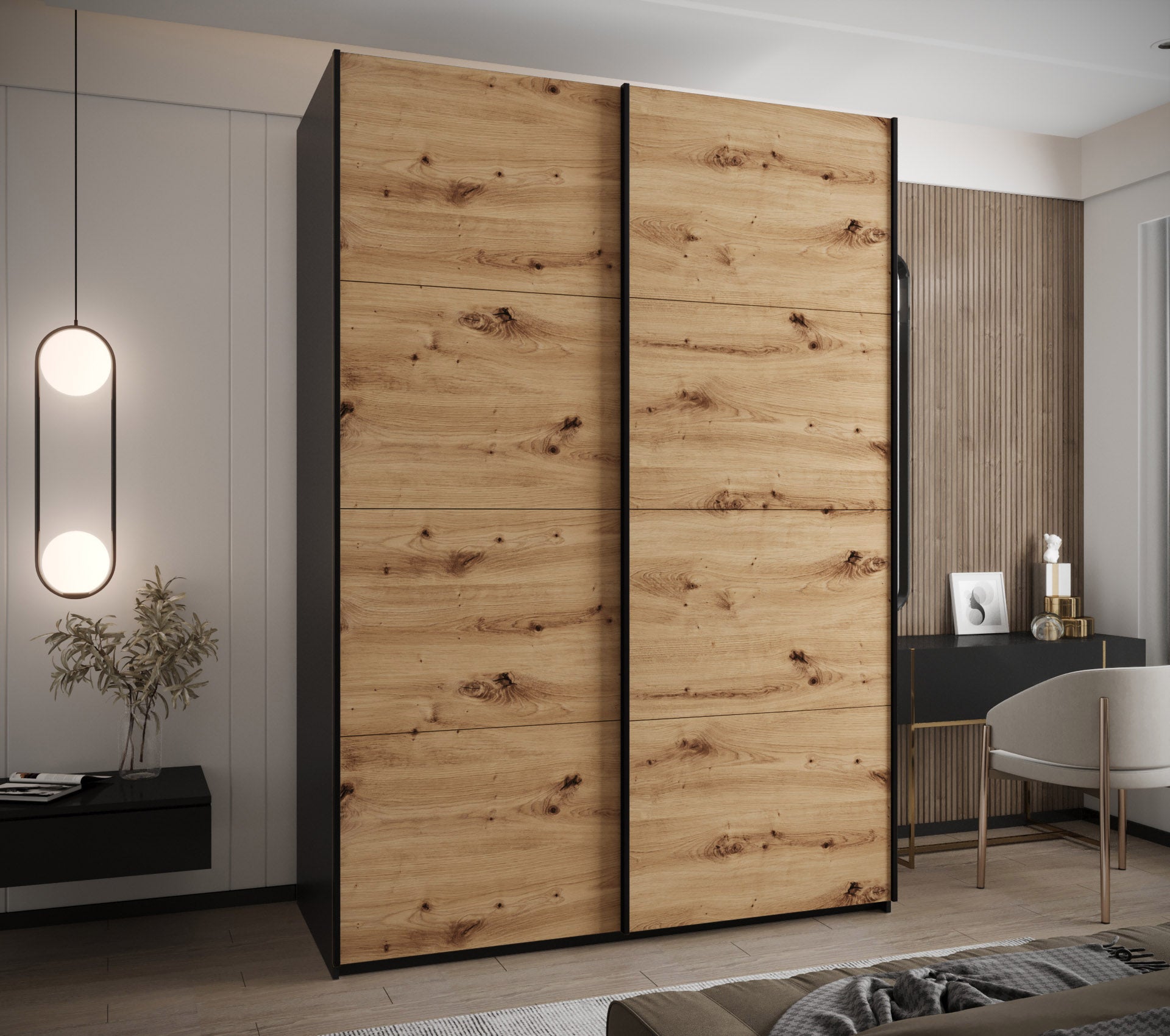 Szafa przesuwna wysoka Lux 1 170 x 64 x 245,5 cm czarny + artisan + u. czarny - Abiks Meble - 2