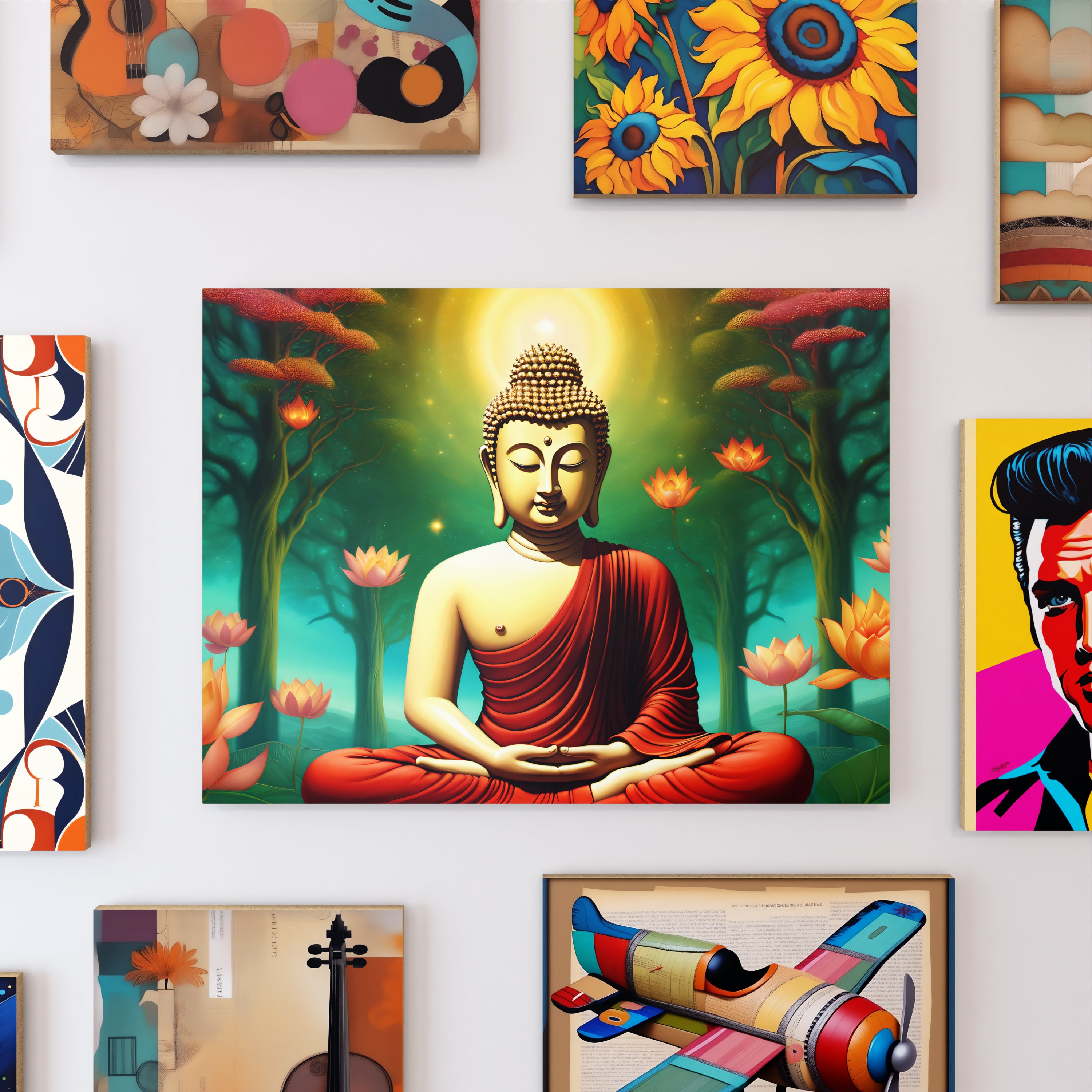 Tableau déco Bouddha Zen avec Fleurs de Lotus - 40x30 cm - 3