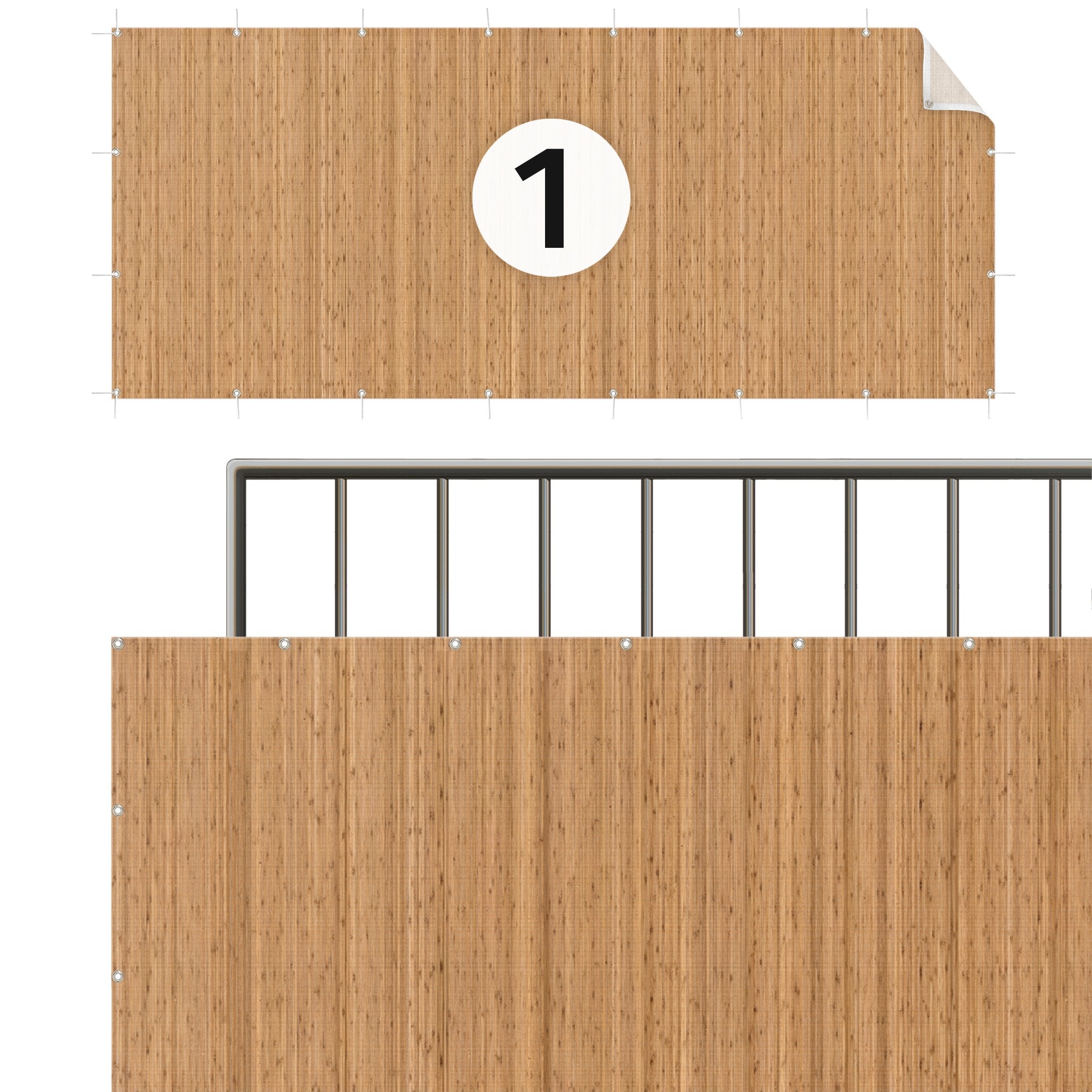 Brise vue brise vent balcon appartement jardin marron H.1,2 x L.6 M avec attaches résistant aux intempéries 270 g/m² mesh 1019 - 5