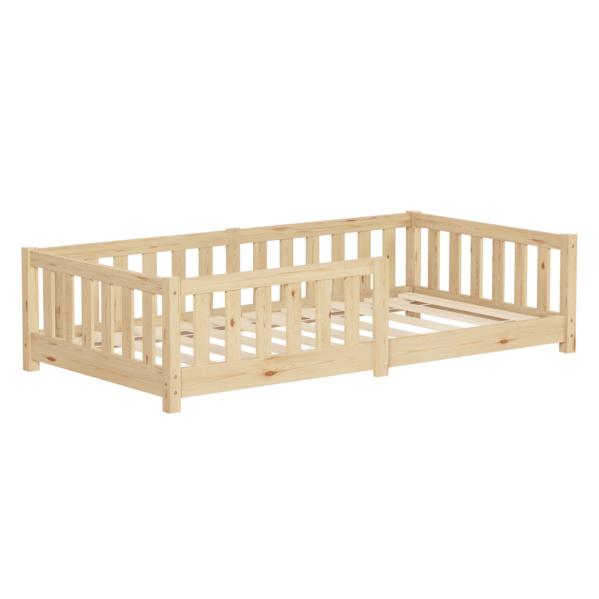 ML-Design łóżeczko dziecięce Montessori 80x160 cm naturalne podłogowe drewniane z solidnym stelażem i ochroną przed wypadnięciem komfortowe dla dzieci