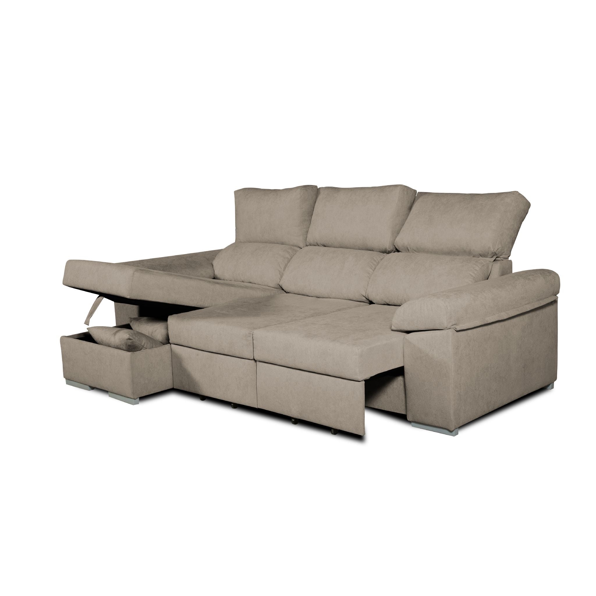 Sofa esquinero chaiselongue convertible en cama darg izquierda 235x148 cm marron tejido con sistema acualine tanuk
