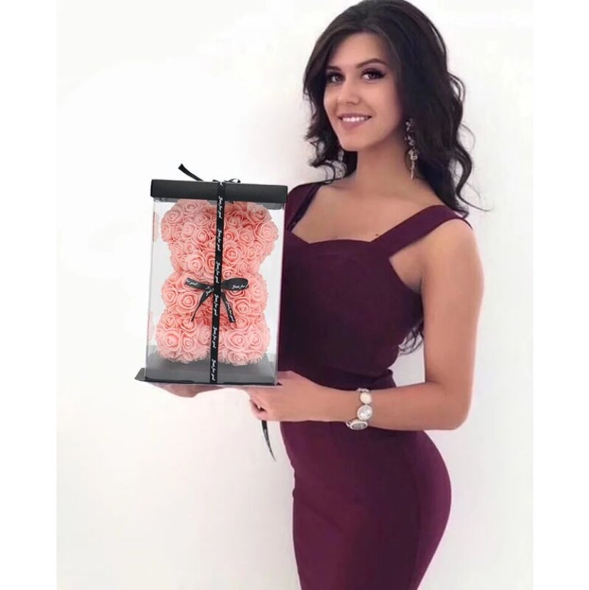 25 CM Rose Fleur Ours Mousse PE Fleur Fleur Éternelle Ours Saint Valentin Cadeau Rose Fleur Grand Ours Rouge - 2