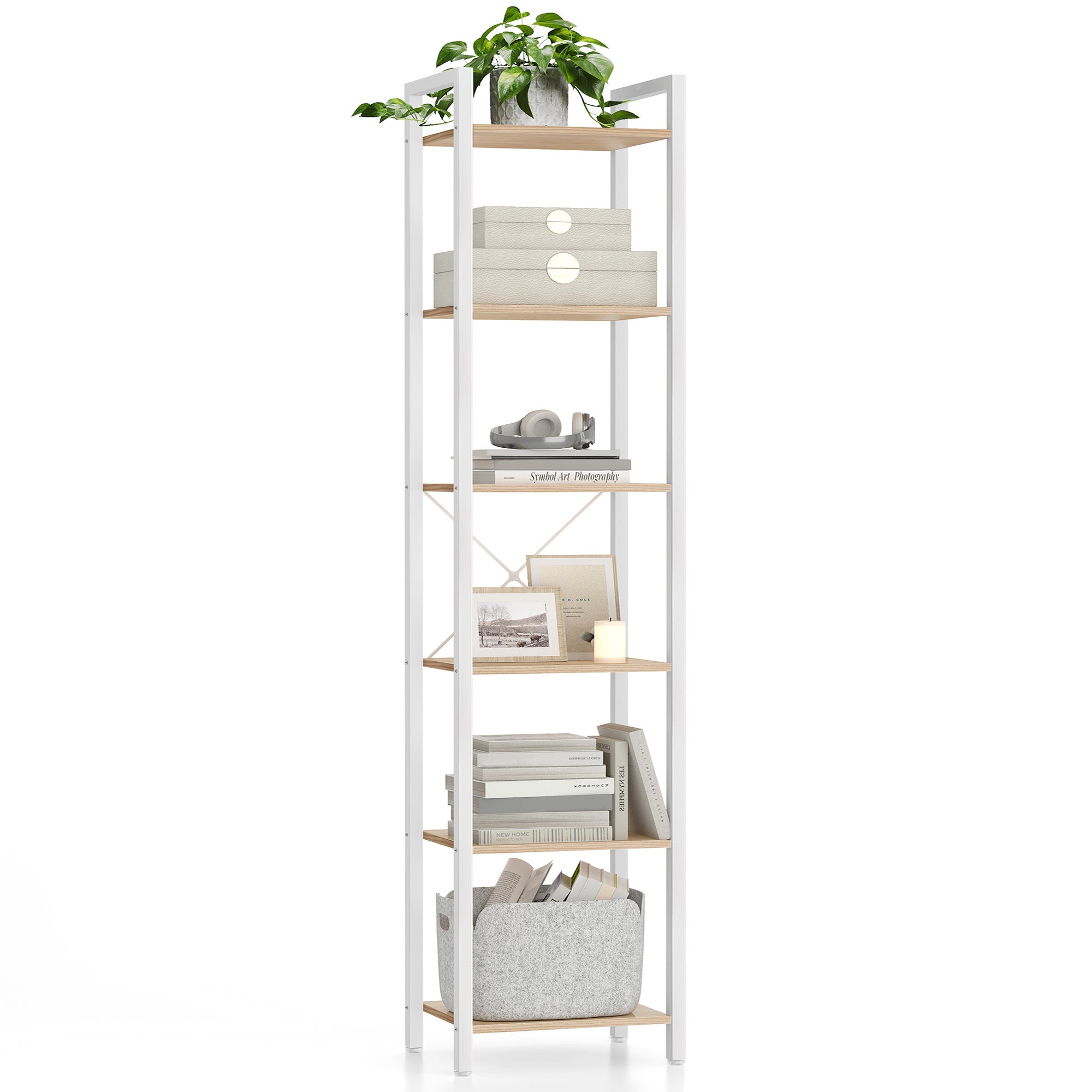 Vasagle Librería De 6 Niveles, Estantería Para Oficina, Estudio, Dormitorio, 30 X 40 X 187,5 Cm, Industrial, Y Beige/Blanco , Leroy Merlin
