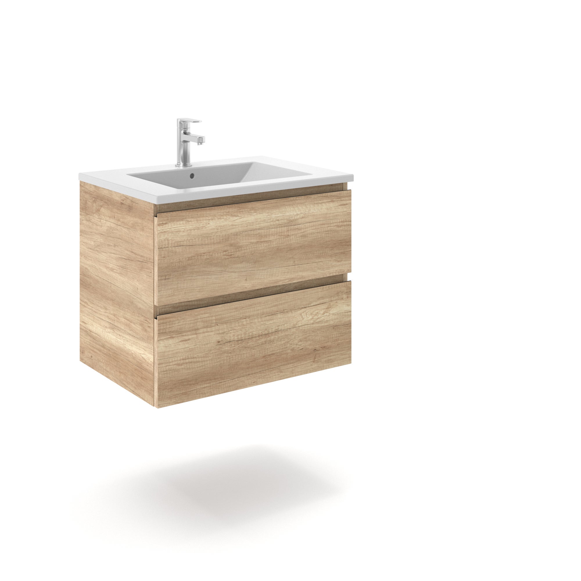 Meuble De Salle De Bain Suspendu Placage Chêne Avec Vasque à Poser, 60