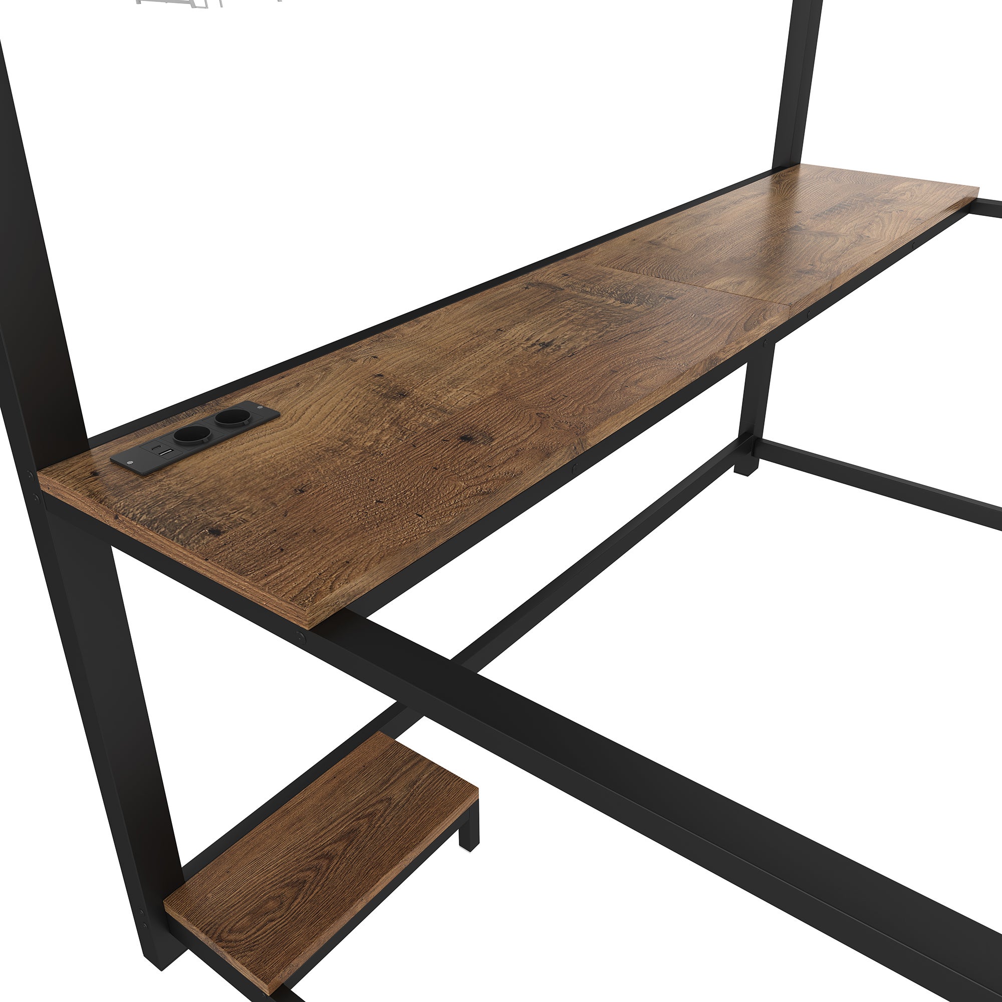 Lit mezzanine 140x200 cm - avec éclairage LED - avec bureau - prise de courant + USB - avec escalier - noir - 9