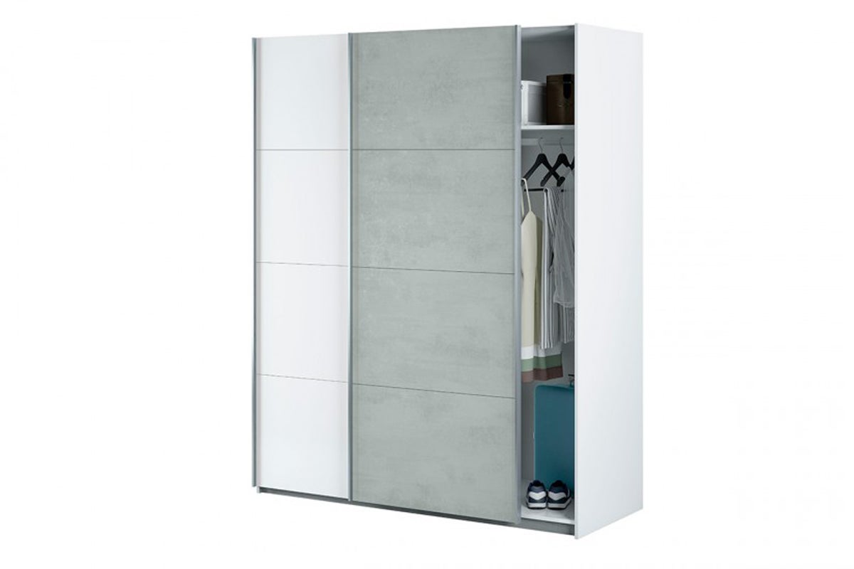 Armoire avec 2 portes décor béton et blanc artic - 200 x 150 x 60 cm - 2