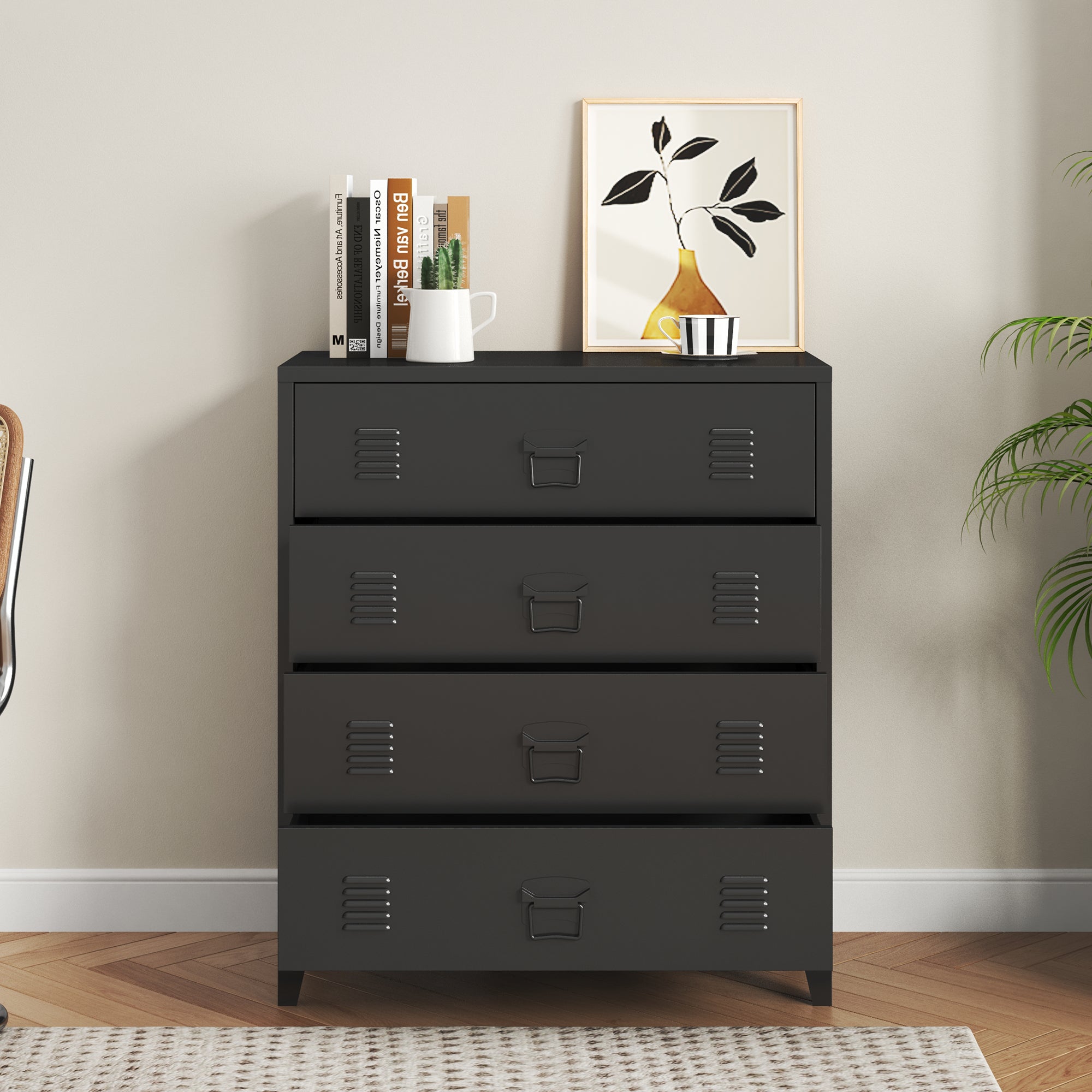 Commode métallique Hämeenlinna avec 4 tiroirs acier 92 x 80 x 40 cm noir [en.casa] - 5