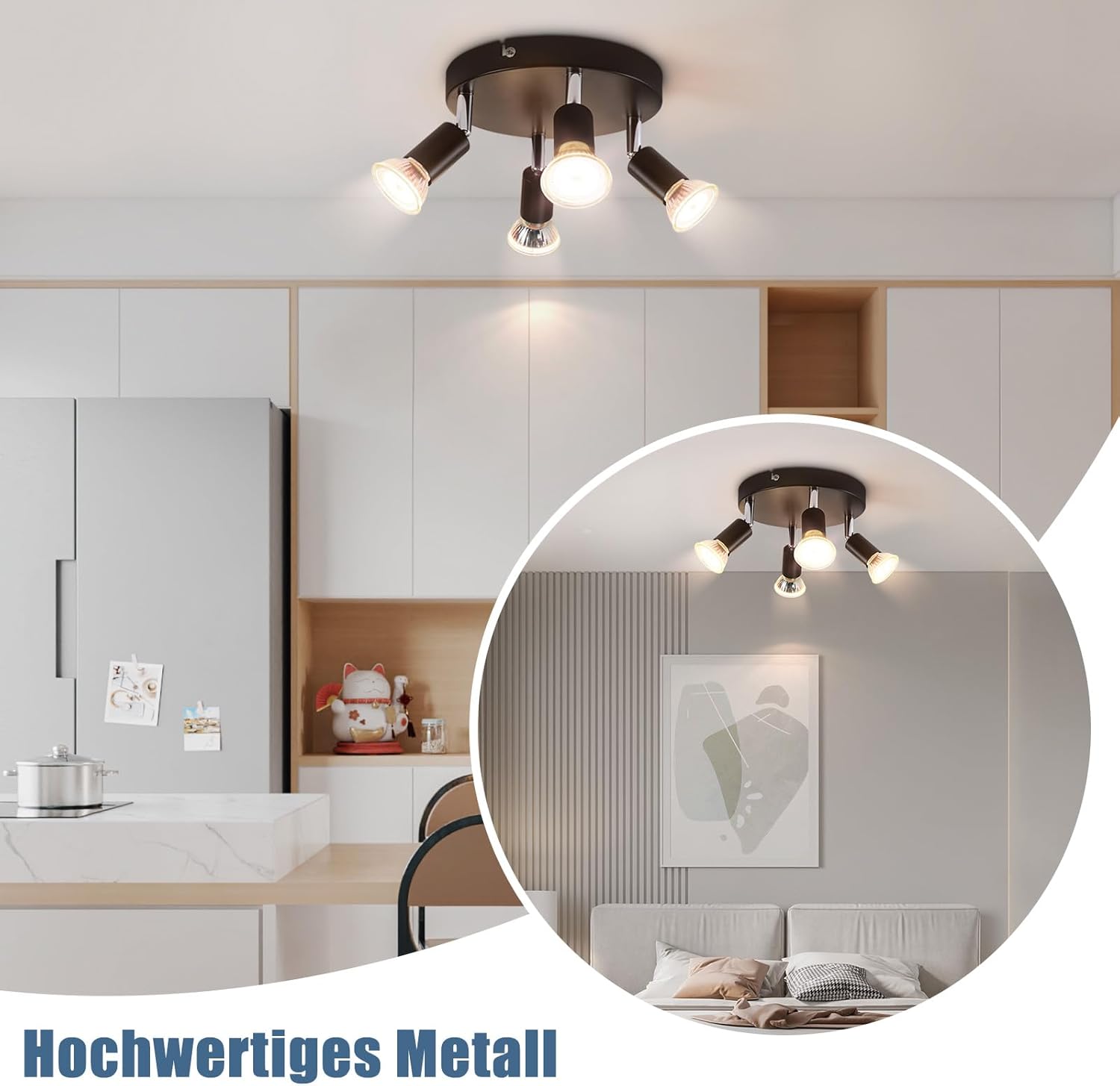 NETTLIFE 4 Focos de Techo Giratorios Negros GU10 Lámpara Moderna de Metal para Salón Cocina Pasillo y Comedor - 3