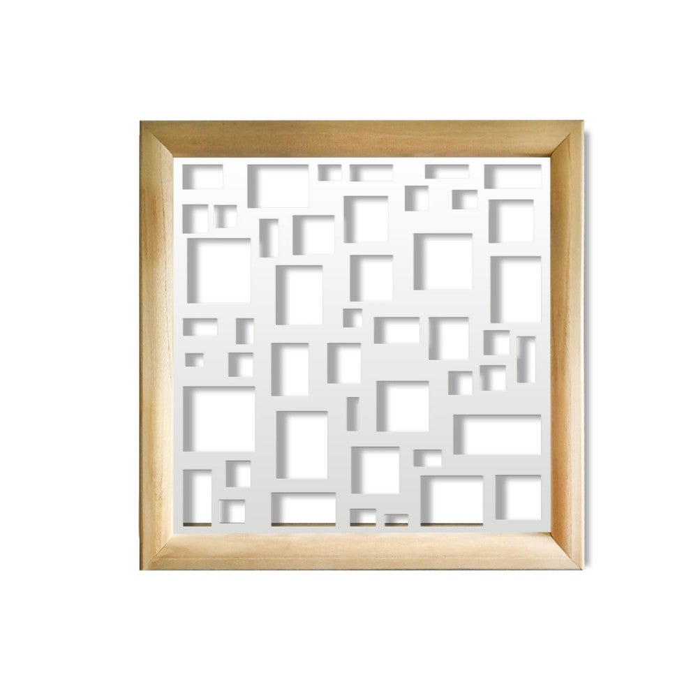 RANDOM - Kwadratowe moduły dekoracyjne z drewna i PVC - Rozmiar 48x48 cm - Grubość 47 mm - Kolor wewnętrzny BIAŁY