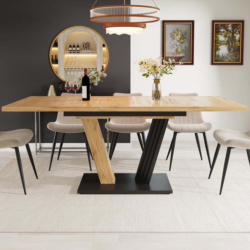 Rozkładany stół jadalny 120/160 x 80 x 76 cm - 6 miejsc - Regulowane nogi - MDF + Metal - Brązowy