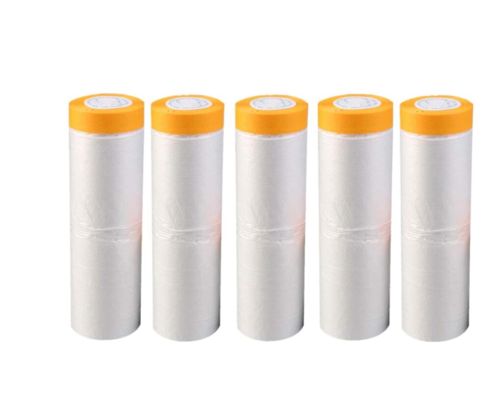 5 Rouleaux Ruban Adhésif De Masquage Avec Bâche Plastique 55cm X 20M - Film De Protection Imperméable Pour Peinture, Meubles Et Bricolage