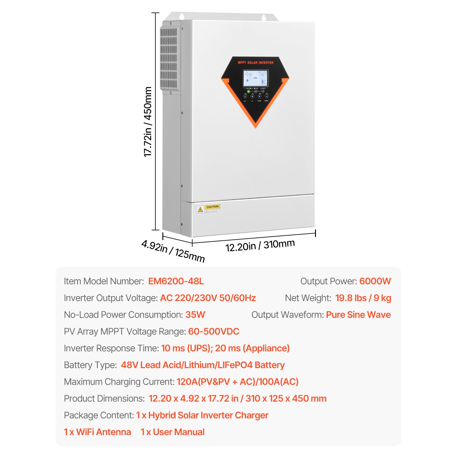 Onduleur Solaire Hybride 6kW, Appareil Tout-en-Un à Onde Sinusoïdale Pure, 48V CC à 220/230V CA, avec Contrôleur Solaire MPPT 120A Intégré SucceBuy - 9