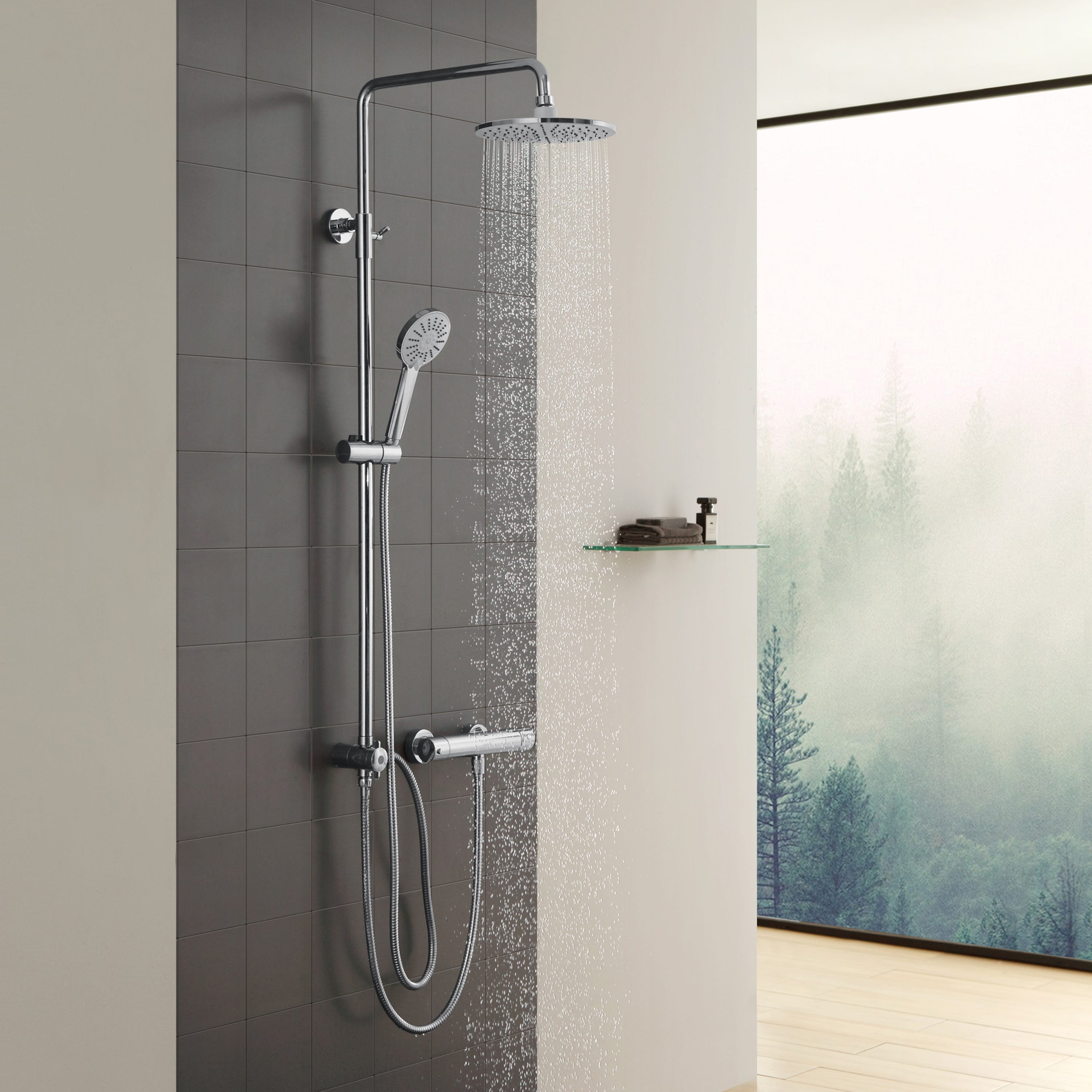 Braccio Doccia Extra Lungo In Acciaio Inox 43 Cm - Cromato, Per Soffione A Pioggia, Filetto G1/2, Con Flangia - Ricambio Fissaggio A Parete