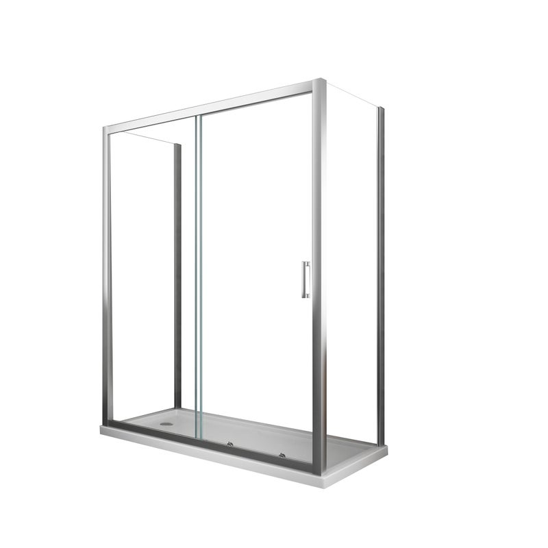 Kabina prysznicowa trójstronna: 2 ścianki stałe i 1 drzwi przesuwne, wymiary 72,5-75x95-100x72,5-75