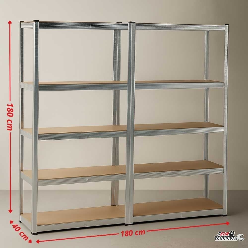Étagère garage métallique 5 niveaux L180×P40xH180 cm : Robuste, modulable, montage facile par clips sans vis - 40 cm - Gris - 7