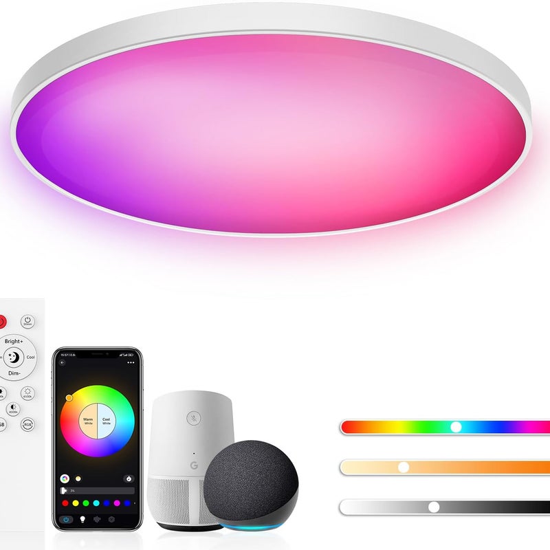Plafonnier LED 30W, okrągłe lampy sufitowe RGB 2700K-6500K, oświetlenie sufitowe ściemnialne, kompatybilne z Alexą, sterowanie APP, zdalne sterowanie.