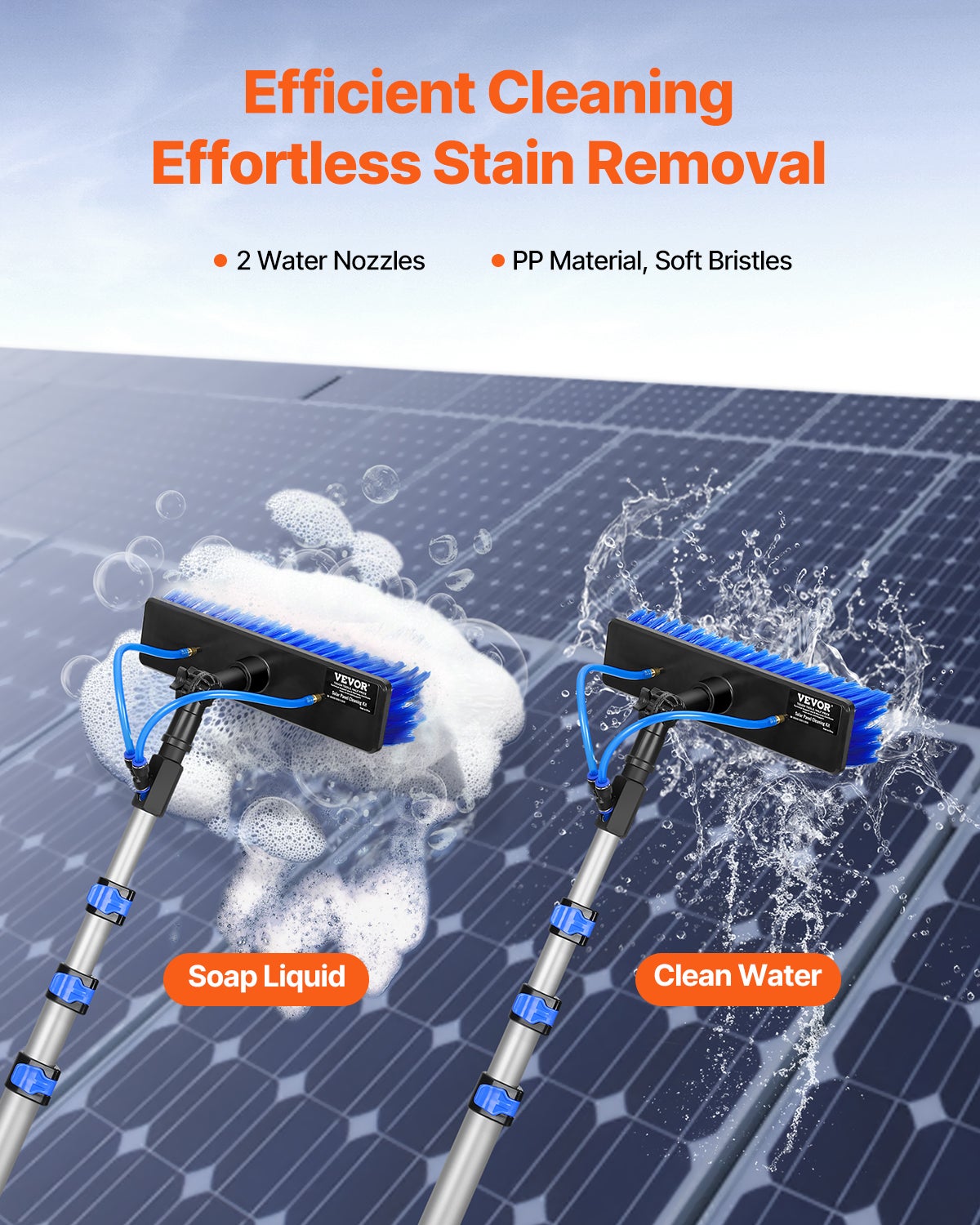 Kit perche télescopique VEVOR 3,6 m,brosse rotative 180°,tuyau 20 m,outil nettoyage panneaux solaires/vitres alimenté eau - 2
