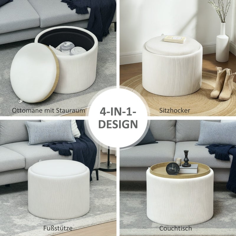 Pouf con Coperchio e Contenitore,Poggiapiedi Rotondo Imbottito,Tavolino Divano in Corda 56x56x42 cm Crema - 5