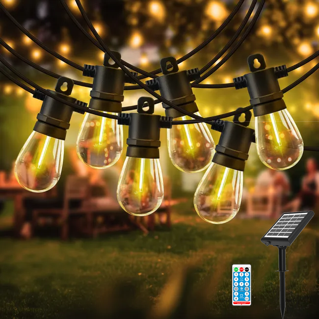 Zewnętrzna girlanda solarna o długości 5 m, solarna lampa ogrodowa z pilotem i 10+1 żarówkami LED S14, wodoodporna IP44, z funkcją timera