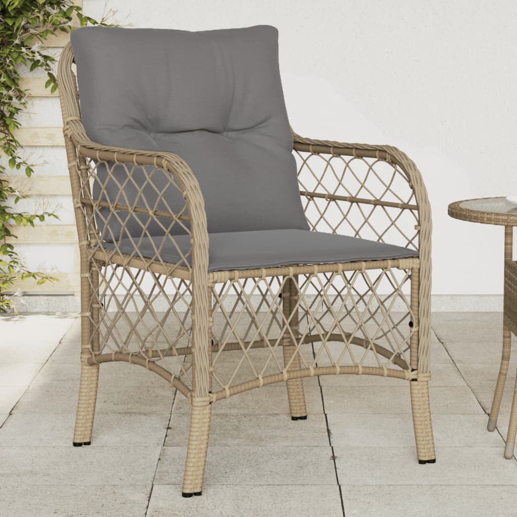 Set De 4 Sillas De Jardín Con Cojines De Ratán Sintético Beige – Estructura De Acero, Resistentes A La Intemperie, 110 Kg De Capacidad