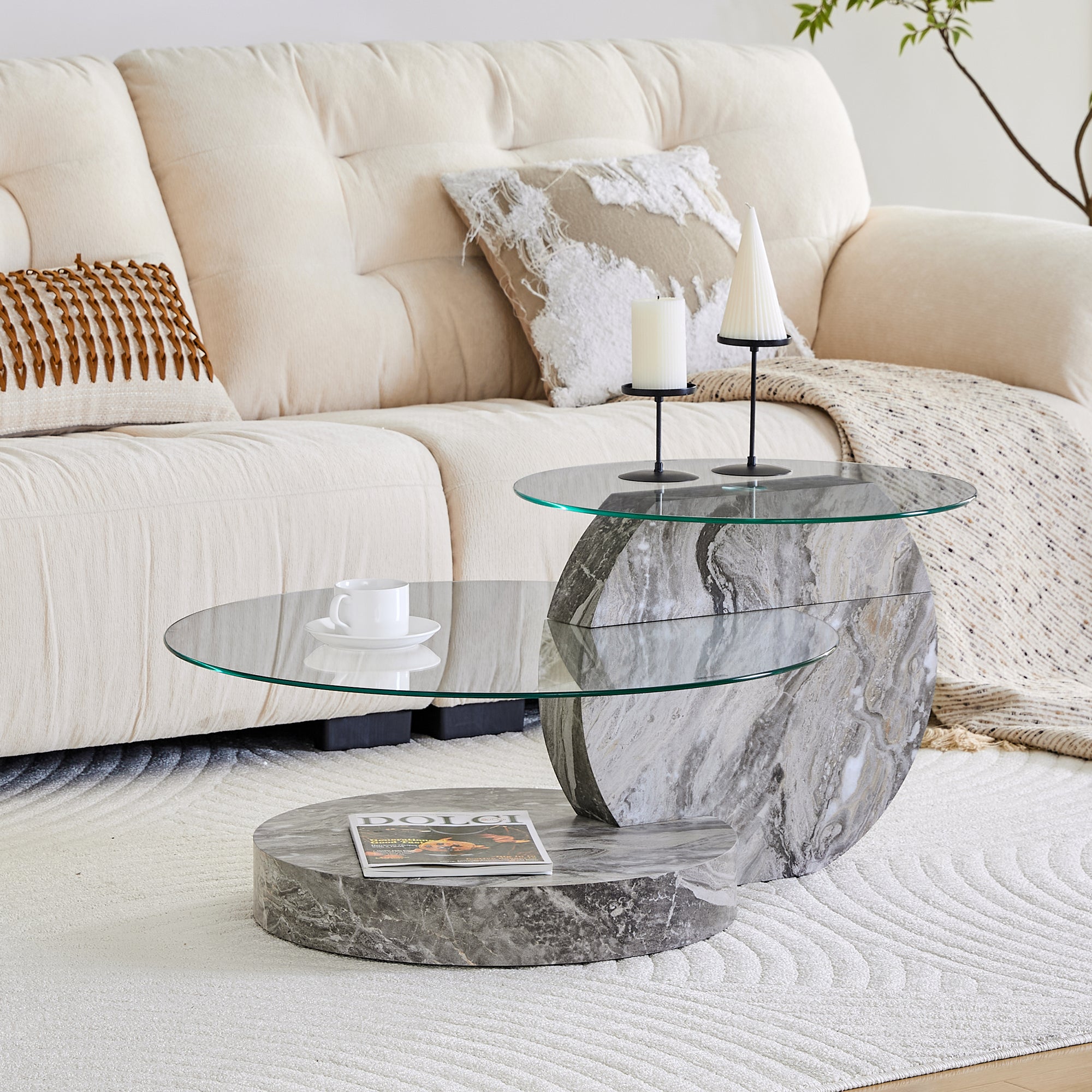 Table basse verre sécurité 2 niveaux marbre gris MDF | Leroy Merlin
