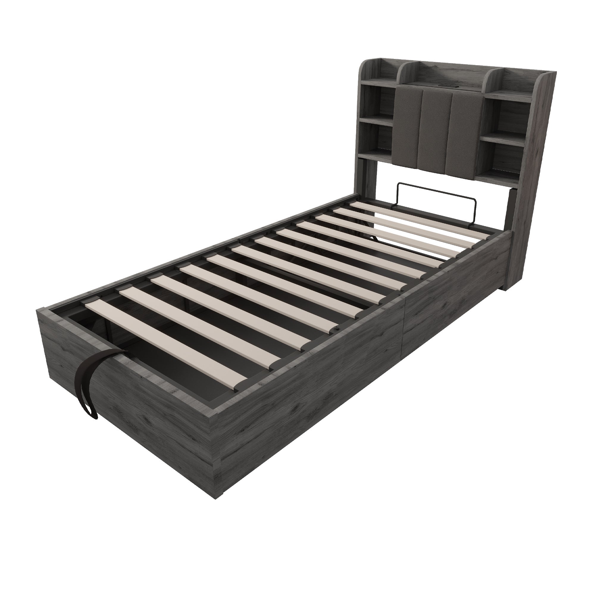 Lit En Bois 90 X 200 Cm, Lit Hydraulique, Tête De Lit Avec Rangement Equipe De Prise Usb Et Type C Lit Simple Lit Jeune Couleur Bois 98478946