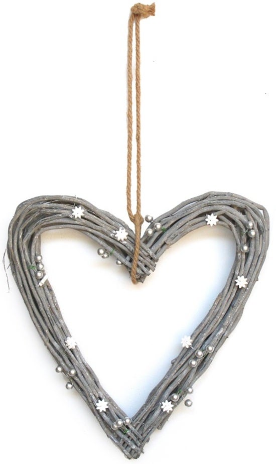 Cœur Déco Suspendu Gris Et Blanc - Paon - Décoration Murale Ou Porte - Fait Main