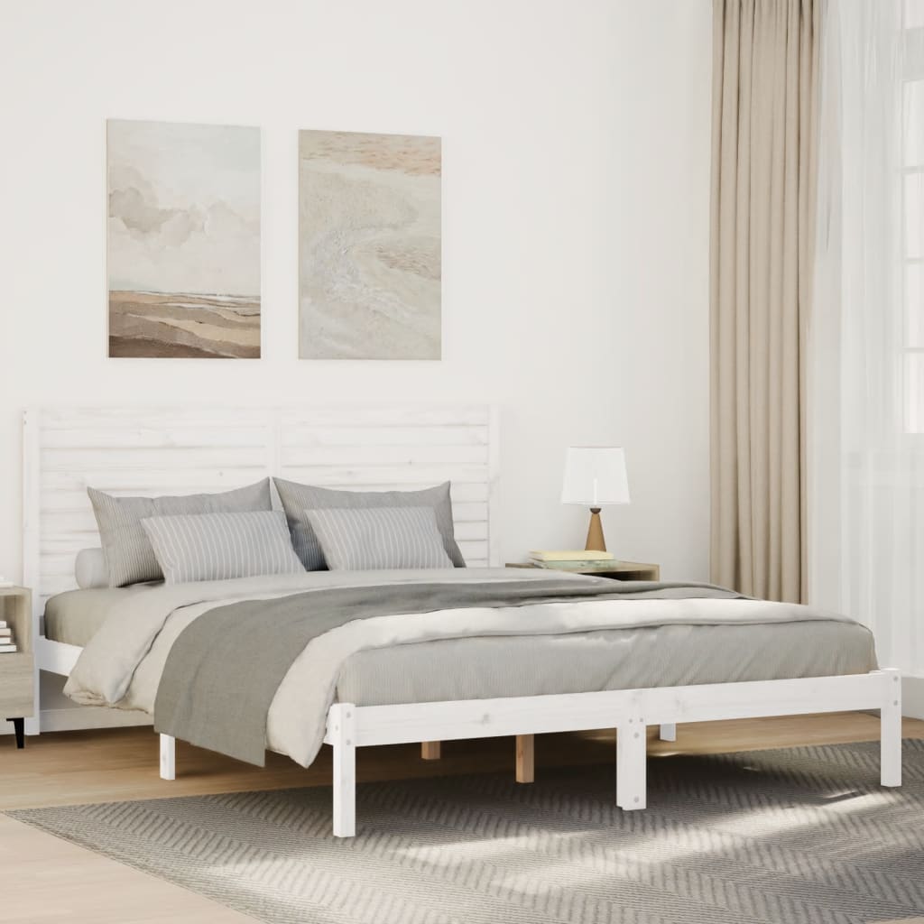 Dłuższe łóżko bez materaca, białe, 140x210 cm, lite drewno vidaXL