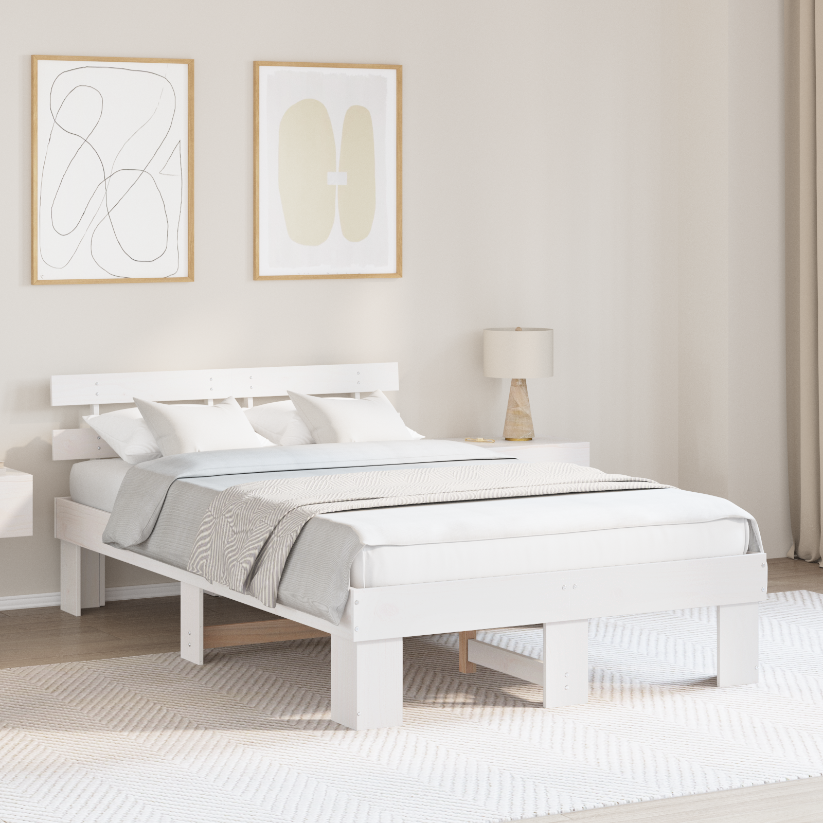 Ramka łóżka Z zagłówkiem Biały 120 x 190 cm Lite drewno sosnowe vidaXL