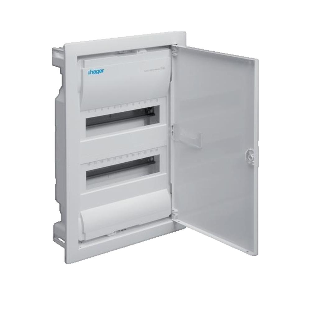 Modułowa szafka elektryczna Hager Minimalistyczny design Biała stal 24 moduły