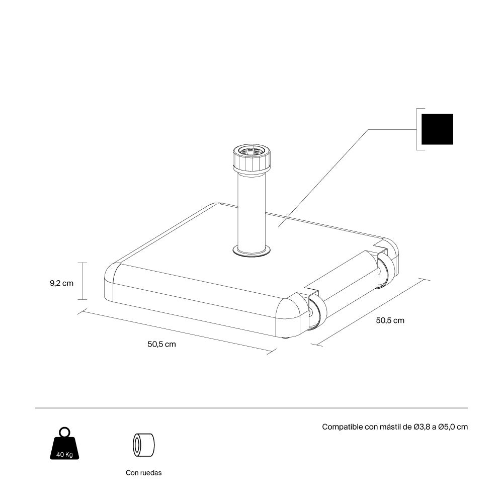 IASO Basics BM-40 - Base para parasol de 40 kg con ruedas (Ø 38–50 mm) - 6