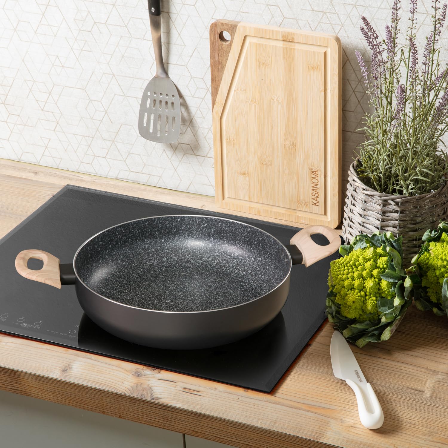 KASANOVA tegame antiaderente 28 cm Black Stone, tegame per induzione, con coperchio, rivestimento antiaderente indistruttibile a 3 strati - 3