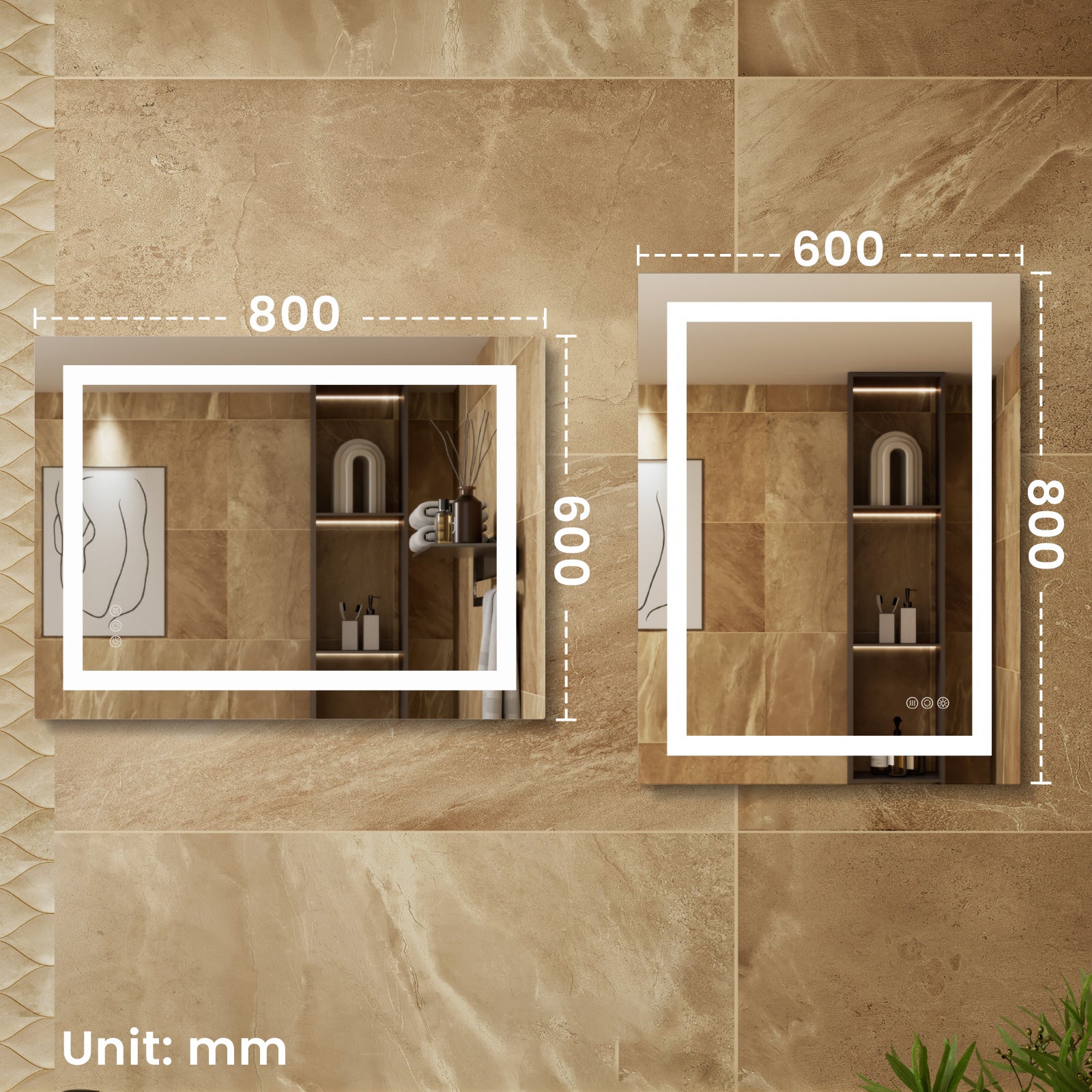 Espejo con Sensor LED, Espejo de Tocador de Inducción, Iluminación Regulable, IP64, Vertical/Horizontal para Baño (80x60cm), Plateado - 3