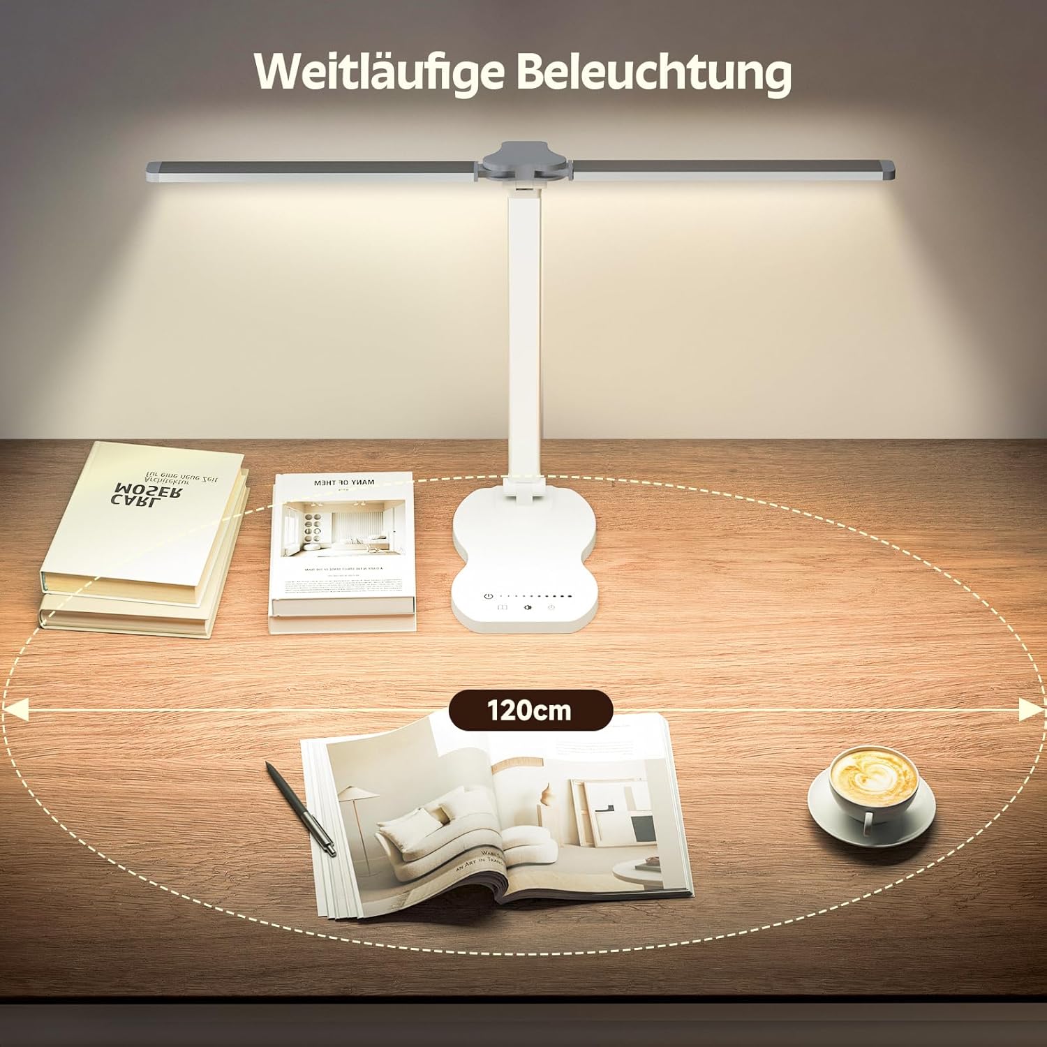 Lampe de bureau LED, lampe de bureau à double bras avec 5 couleurs et 10 niveaux de luminosité, lampe de lecture avec minuterie, lampe de table - 5