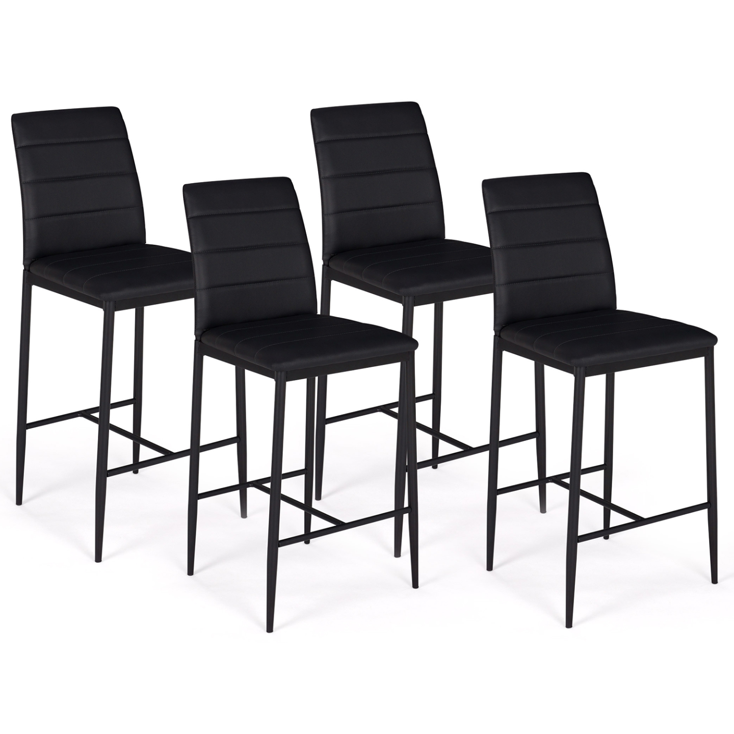 Lot de 4 tabourets ROMANE en PVC noir design contemporain chaises de bar rembourrées - 2