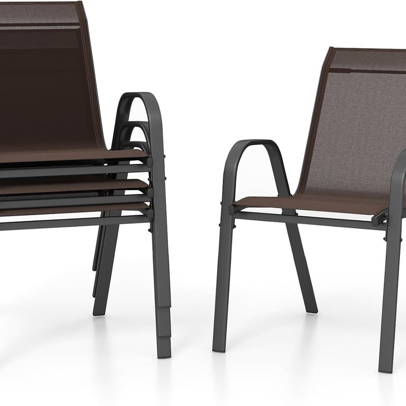 Zestaw 4 krzeseł ogrodowych można układać w stos, krzesła z tekstylenu i metalowej ramy, krzesła balkonowe, obciążenie do 150 kg(brązowy)