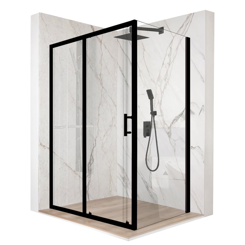 Kabina prysznicowa prostokątna drzwi przesuwne czarna 120x100cm szkło 6mm + powłoka