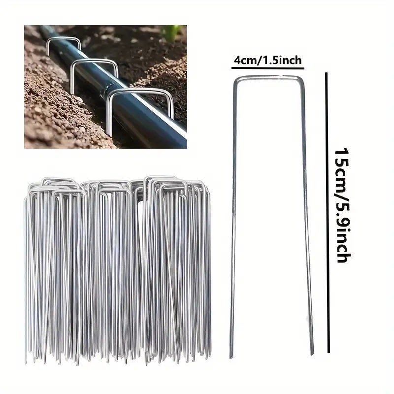 Lot de 100 piquets de Fixation en Acier galvanisé Forme de U L 150 mm L 40 mm diam 3 mm - 3