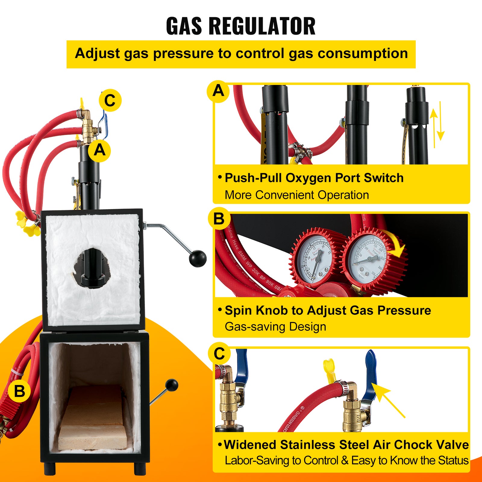 Four de forge à gaz propane,SucceBuy 3 brûleurs,fabrication d'outils en métal,forge portative,construction en acier,haute température - 9