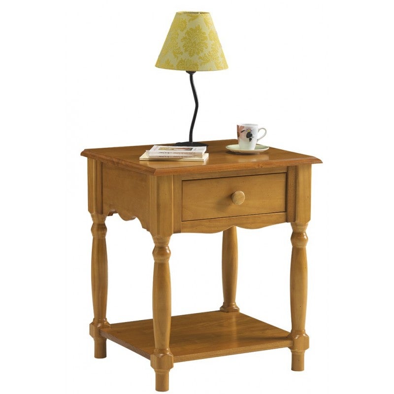 Chevet Pin Massif Miel 4 Pieds Tournée 1 Tiroir 1 Niche L 51 H 59 P 43.7 cm - 3
