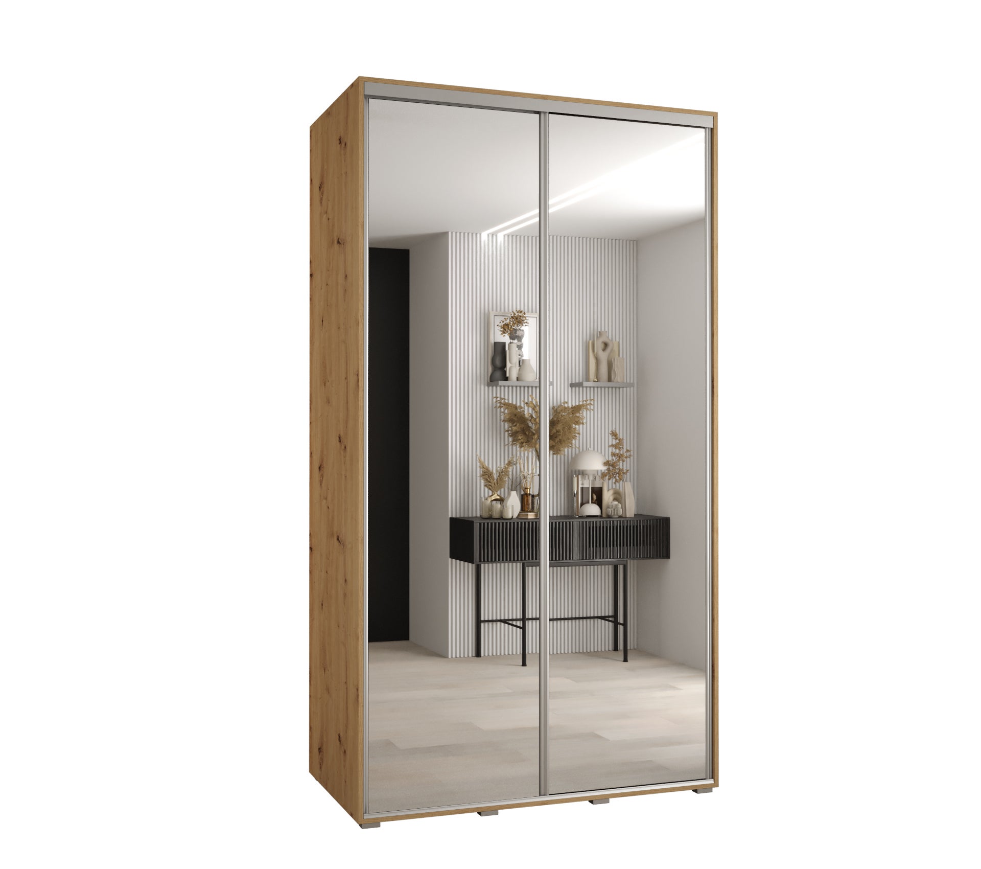 Szafa przesuwna z lustrem wysoka Davos 2 130 x 60 x 235,2 cm artisan + artisan + u. srebrny - Abiks Meble